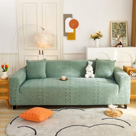 LEDANDER Housse de canapé 5 places — Housse extensible en jacquard ultra-douce pour salon — Protection adaptée aux animaux — Housse de canapé moderne et antidérapante en polyester (305-350cm,Vert matc (1/5)