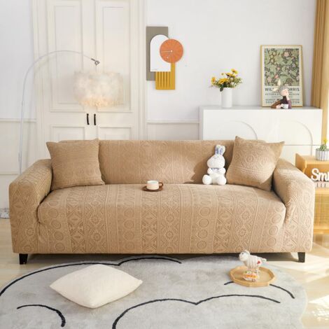 LEDANDER Housse de canapé 3 places — Housse extensible en jacquard ultra-douce pour salon — Protection adaptée aux animaux — Housse de canapé moderne et antidérapante en polyester (190-230cm, Kaki) (1/5)
