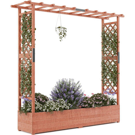 LEDANDER Plan de Jardin surélevé en Bois avec Treillis et Pergola, Bac à Fleurs Extérieur pour Plantes Grimpantes, Terrasse, Balcon, Écran Intimité196x44x182cm (1/5)