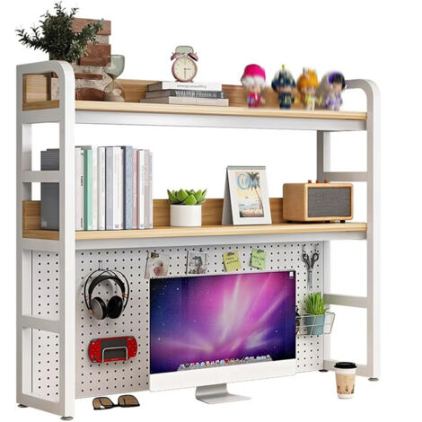Étagère de bureau à deux niveaux avec rangement intégré — Un support de rangement et d'organisation à poser comptoir les salons chambres bureaux (1/5)