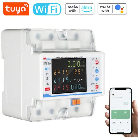 Compteur d'énergie intelligent WiFi Tuya 3P4W (Photovoltaïque) avec suivi KWh et contrôle à distance via application-Compatible Alexa et Google Home(ne dispose pas de la fonction de protection contre (1/5)