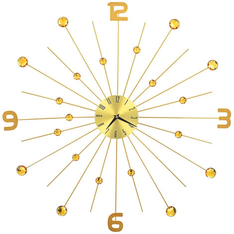 LEDANDER Horloge murale décorative en métal « Starburst » de 70 cm avec accents en cristal, pour la maison et les pièces – 70 x 70 cm, Doré (1/5)