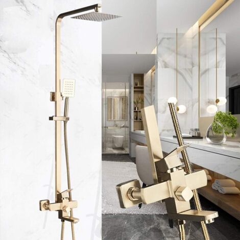 Robinet de douche mural, ensemble de douche carré avec bec pivotant, 8 pouces, comprenant pommeau de douche, douchette et robinet de baignoire. (1/5)