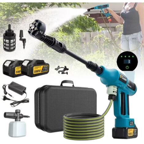 Nettoyeur haute pression 250 bars,pistolet de pulvérisation de jardin à 4 vitesses, adapté au nettoyage de voiture,livré avec 2 batteries Makita 18V.