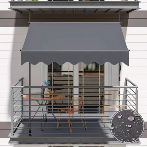 Store banne rétractable imperméable, protection UV50+, à manivelle, hauteur réglable, idéal pour jardins, balcons, terrasses et vérandas, 300 x120 cm (1/5)