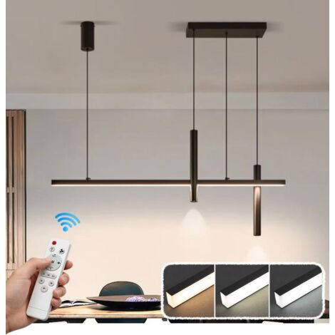 Suspension LED moderne, plafonnier décoratif, convient aux cuisines, salons et bars, avec télécommande, intensité variable, 120 cm. (1/5)