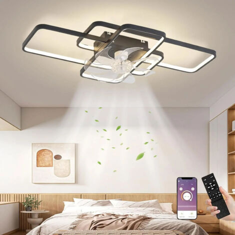 LEDANDER Ventilateur de plafond carré moderne avec éclairage, ventilateur de plafond noir discret à montage encastré, éclairage LED à intensité variable avec télécommande et application, 6 vitesses-72 (1/5)