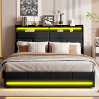 AUTRUCKER Lit rembourré avec espace de rangement, lit double, lit coffre hydraulique, lit enfant, cadre de lit adulte (noir,160 x200cm)matelas non inclus.