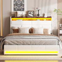 AUTRUCKER Lit rembourré 140x200cm avec lumières LED, lit coffre hydraulique, lit double avec sommier à lattes, cuir PU.Matelas non inclus