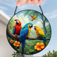 15 cm Attrape-soleil vitrail fleurs oiseaux abeille, décoration murale jardin, cadeau anniversaire