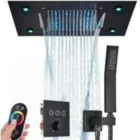 Système de douche thermostatique à effet pluie, 14 x 20 pouces, avec affichage numérique, système de douche LED cascade, pommeau de douche de tête.