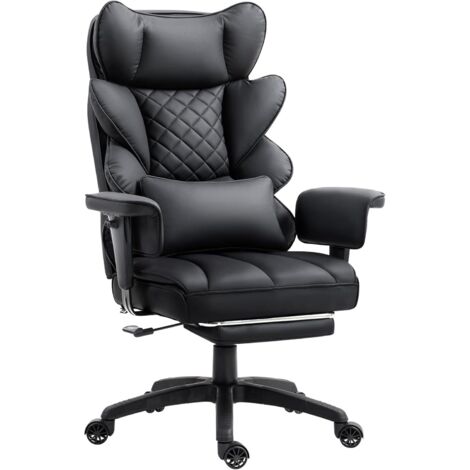 Fauteuil gaming, fauteuil de bureau ergonomique avec coussin à ressorts ensachés, fauteuil de direction avec dossier moelleux à double épaisseur et coussin lombaire réglable, accoudoirs et repose-pied