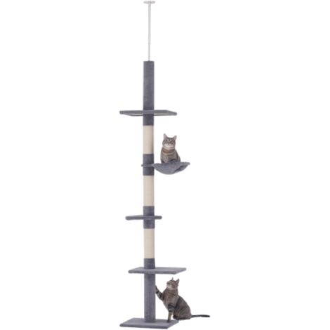 Arbre À Chat De Plafond Réglable En Hauteur Avec Poteaux En Sisal Stable Gris 40 X 34 X 230-260 Cm (1/5)