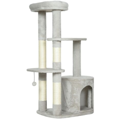 Arbre À Chat 114 Cm Avec Niche, Plateformes Et Poteaux En Sisal, Tour Multi-Niveaux Pour Chats Jusqu’à 6 Kg, Gris Clair (1/4)