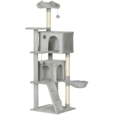 Arbre À Chat 160 Cm Multi-Niveaux Avec Poteaux En Sisal, Niches, Plateformes En Peluche, Hamac, Échelle Et Balles De Jeu (1/2)