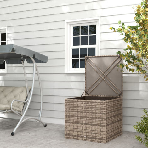 Coffre de Rangement Extérieur – Rotin Synthétique 75x75x70 cm – Vérin & Cadre Acier – Charge 50 kg (1/5)