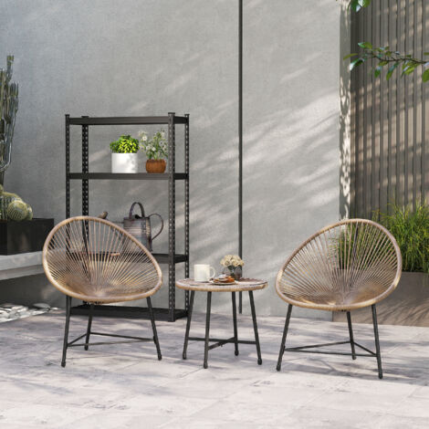 Salon de Jardin 2 personnes en Résine Tressée – Plateau Verre Trempé – Pour Balcon, Terrasse, Patio – Naturel (1/5)