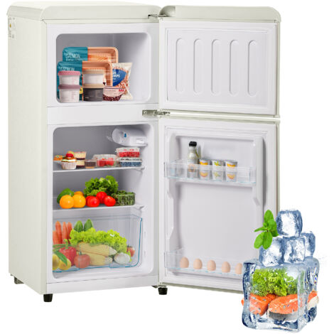 Réfrigérateur Rétro – Petit Réfrigérateur 2 Portes 60L – Mini Frigo avec Congélateur 22L – Frigo Vintage Blanc Crème – Pose Libre