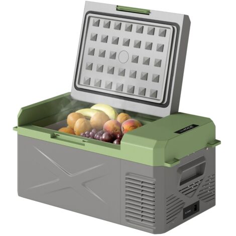 Glacière Électrique 12V 220V - Glacière à Compression - Mini Réfrigérateur Portable 16,3 L - Mode ECO - Voiture Camping - Gris et Vert