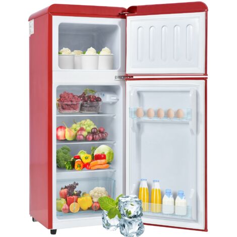 Réfrigérateur Rétro - Petit Frigo Double Porte - Réfrigérateur Congélateur Compact 92L - Classe D - Éclairage LED - Silencieux 45dB
