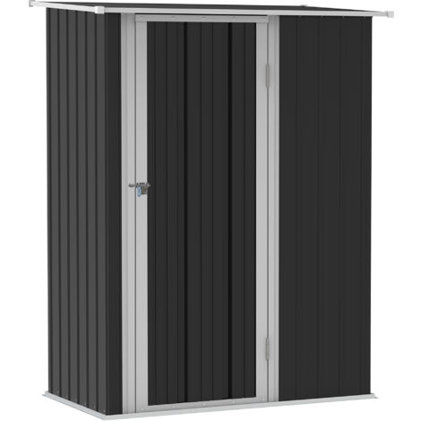 Abri de Jardin Métal - Cabanon Extérieur - Armoire de Jardin - Acier Gris Foncé - 142 x 84 x 189 cm - Avec Porte (1/5)