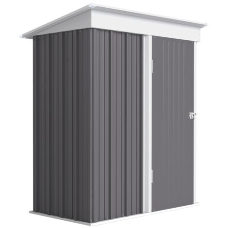 Abri de Jardin Métal - Armoire de Jardin Grise - Cabanon de Rangement Extérieur Adossable en Acier Ondulé - 161 x 95 x 181 cm