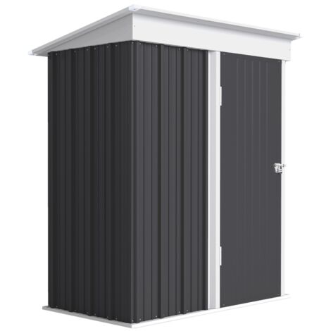 Abri de Jardin Métal - Armoire de Rangement Extérieur - Cabane Acier Ondulé Adossable - Étagères Réglables - Porte Verrouillable - Gris Foncé (1/3)