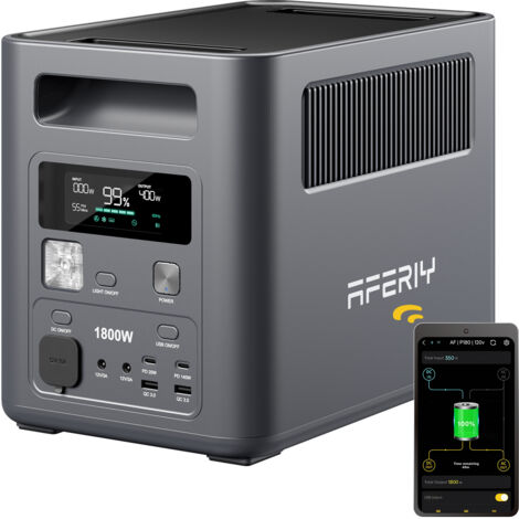 Station électrique portable - AFERIY - P180 - 1024Wh - 1800W- LiFePO4-APP UPS-11 ports polyvalents