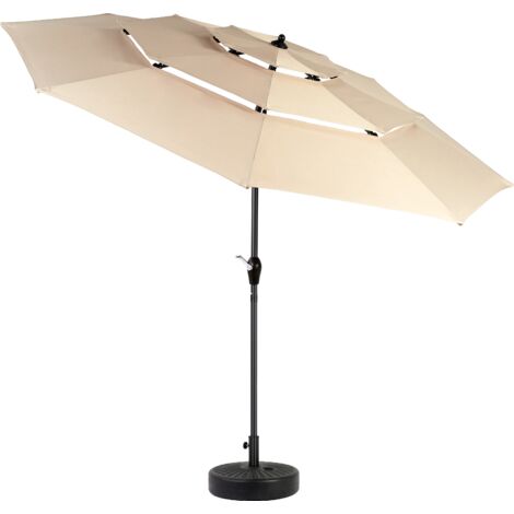 Parasol de Jardin 3m Inclinable - Parasol de Marché Kaki à 3 Niveaux - Structure Aluminium et 12 Baleines en Acier - Système à Manivelle - Sans Pied (1/5)