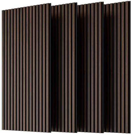 Panneau Acoustique Mural en Tasseaux de Bois - Lot de 4 Panneaux Décoratifs 3D - 115 x 60 cm - Finition Noyer Foncé - Isolation Phonique Intérieure (1/5)