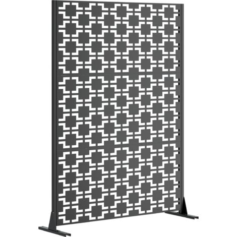 Écran de Confidentialité Extérieur - Panneau de Clôture Décoratif en Métal 183 x 116 cm - Brise-vue Autoportant avec Base Stable - Cloison de Séparation pour Jardin Terrasse Balcon - Noir