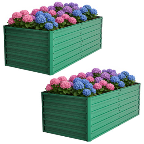 Carré Potager Métal - Jardinière Surélevée - Bac de Culture Sans Fond 190x90x64 cm - Anti-Rouille pour Légumes et Fleurs - Vert