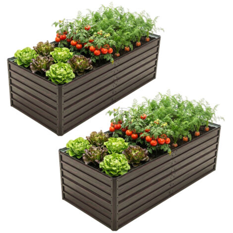Carré Potager Surélevé Métal - Jardinière Acier Sans Fond 190x90x64 cm - Grand Bac à Fleurs Extérieur - Résistant aux Intempéries - Effet Bois