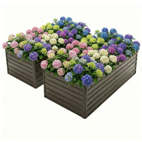 Carré Potager Métal - Bac à Fleurs - Jardinière Extérieur Sans Fond - Effet Bois 219x112x64 cm - Anti-Rouille (1/5)
