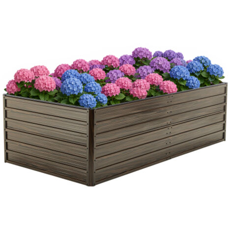 Carré Potager Surélevé – Jardinière Surélevée – Bac à Fleurs Extérieur – Métal Aspect Bois – Sans Fond – 219x112x64 cm