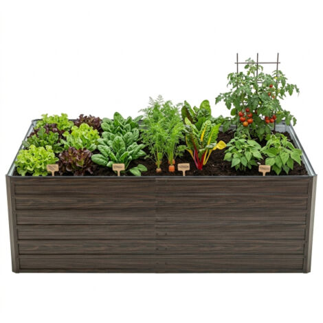 Carré Potager Métal - Jardinière Surélevée - Bac à Fleurs Extérieur - 190x90x64 cm - Acier Robuste Sans Fond - Gris Foncé (1/5)
