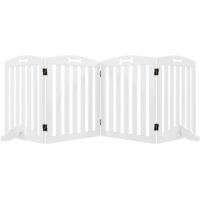 Barrière pour Chien – Grille de Protection Pliable 207,5 x 61 cm – 4 Panneaux Autoportants avec 2 Pieds de Support – Blanc