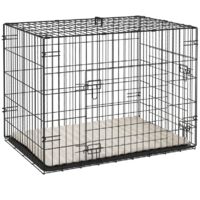 Cage Pour Chien Pliante - Cage De Transport Pour Chien 75 x 48,5 x 53 cm - 2 Portes - Bac Amovible et Coussin - Noir