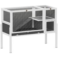 Clapier pour Petits Animaux – Cage pour Lapin et Cochon d’Inde – Design Surélevé en Bois et Métal – 120 x 53 x 93 cm – Gris