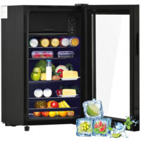 Mini Frigo Bar 76L – Petit Réfrigérateur avec Congélateur 6L – Frigo à Boisson Pose Libre – 51 Canettes – LED et Étagères Réglables – Silencieux 43dB