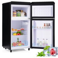 Réfrigérateur Rétro – Petit Frigo Noir Double Porte 72 L – Mini Frigo Vintage avec Congélateur 21 L – Silencieux 39 dB – Éclairage LED – 46x45x91 cm– Classe E