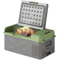 Glacière Électrique 12V 220V - Glacière à Compression - Mini Réfrigérateur Portable 16,3 L - Mode ECO - Voiture Camping - Gris et Vert