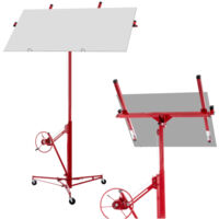 Lève-plaque - Lève-placo - Monte-plaque de Plâtre Pliable - Charge Max 68 kg - Hauteur Réglable 140-350 cm - Inclinable 60° - Acier Rouge