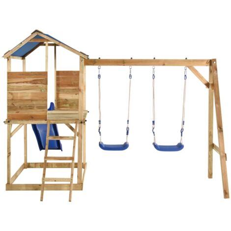 Parque Infantil De Madera De Pino Con Columpio Y Tobogán – Torre De Juegos Con Escalera Y Areneros Para Patio Exterior