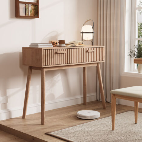 Console haute 2 tiroirs décor chêne, 100 X 35 X 40 cm, Meuble d’entrée, Table console pour Salon, Entrée, Couloir (1/5)