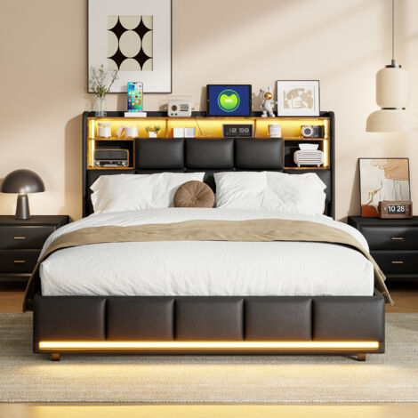 Lit coffre 140x190 avec tête de lit - 2 places en bois massif | ABC Meubles Lit coffre 140x190 avec tête de lit - 2 places en bois massif | ABC Meubles