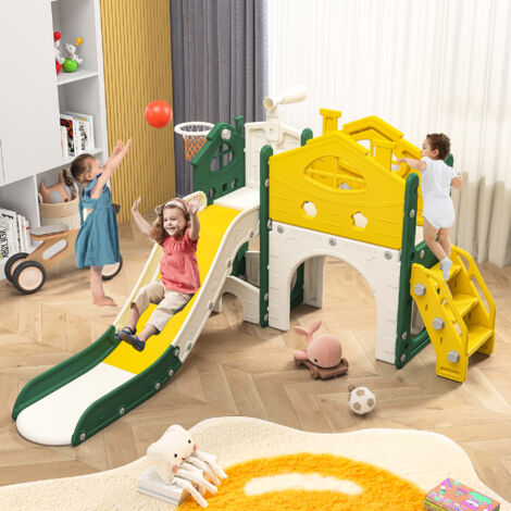 Toboggan pour enfants 6 en 1 avec panier de basket,ensemble de toboggans pour enfants,aire de jeux intérieure et extérieure,conception sûre et attentionnée pour les tout-petits (1/5)