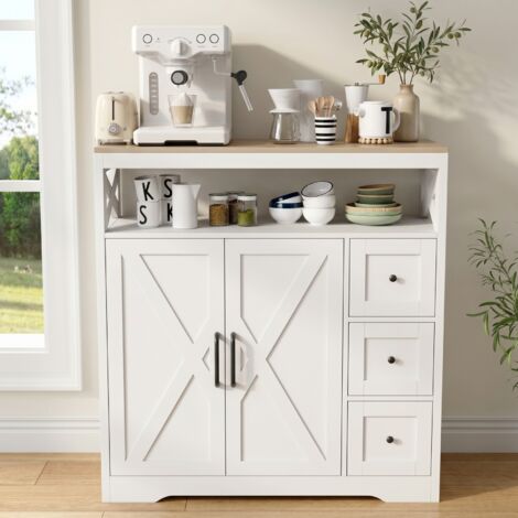 Buffet Cuisine rustique 3 tiroirs, Armoire Salle à Manger 100 x 40 x 105 cm, Meuble de rangement, pour Salon, Chambre, Entrée, avec Porte et Étagère Réglable, blanc (1/5)