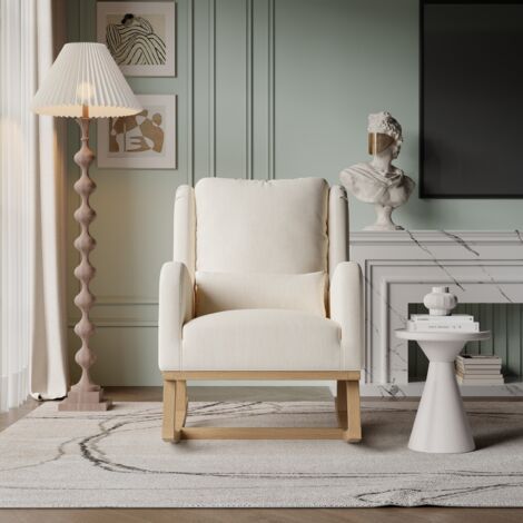 Fauteuil à Bascule, dossier haut bascule avec poches d'accoudoirs, Chaise à bascule avec Support Lombaire, bascule capitonné, Dossier bascule, Beige, lin (1/5)