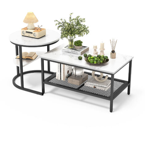 Meuble Table Basse,Table d'appoint, table de canapé 132 x 52 x 51,Table Marbre, Bout de Canapé, Blanc + Noir, pour salon, chambre à coucher (1/5)